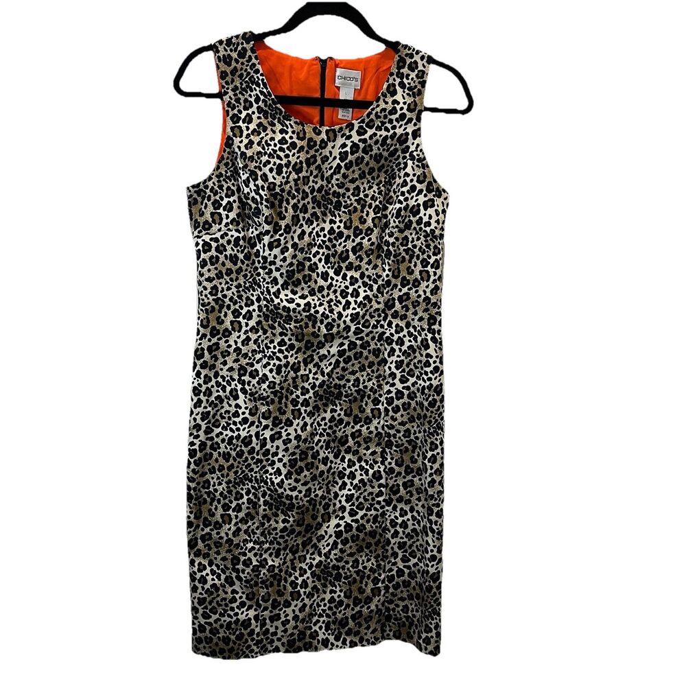 Chicos Size 1 Leopard Cheetah Animal Print Sheath Dress Sleeveless US Size M